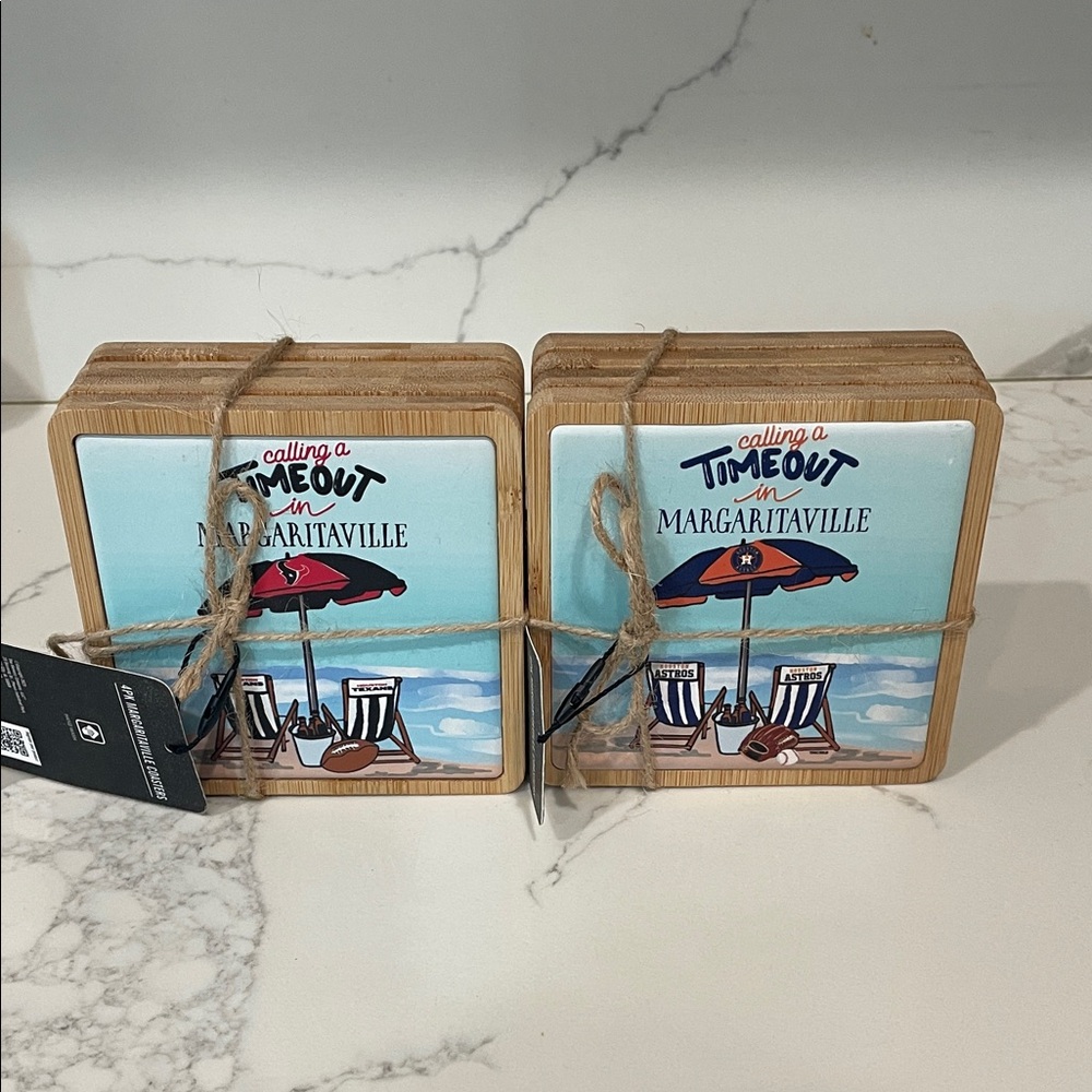 Margaritaville Coastal Umbrella Bamboo Coaster Sets- Houston Astros and Texans